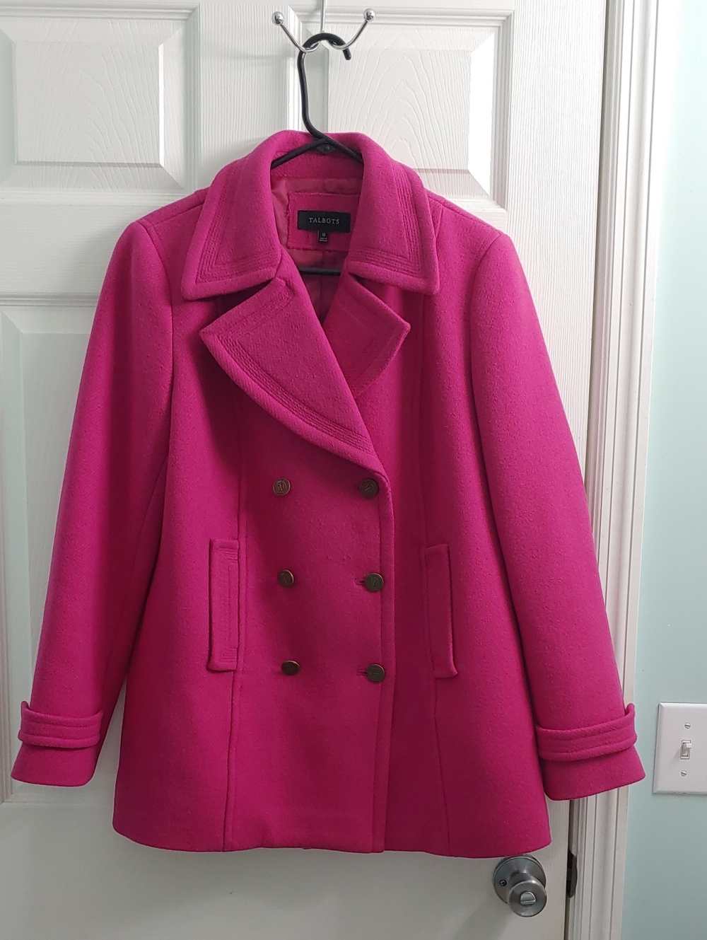 Talbots Pink Peacoat Women's 10 Double-Breasted Wool Overcoat